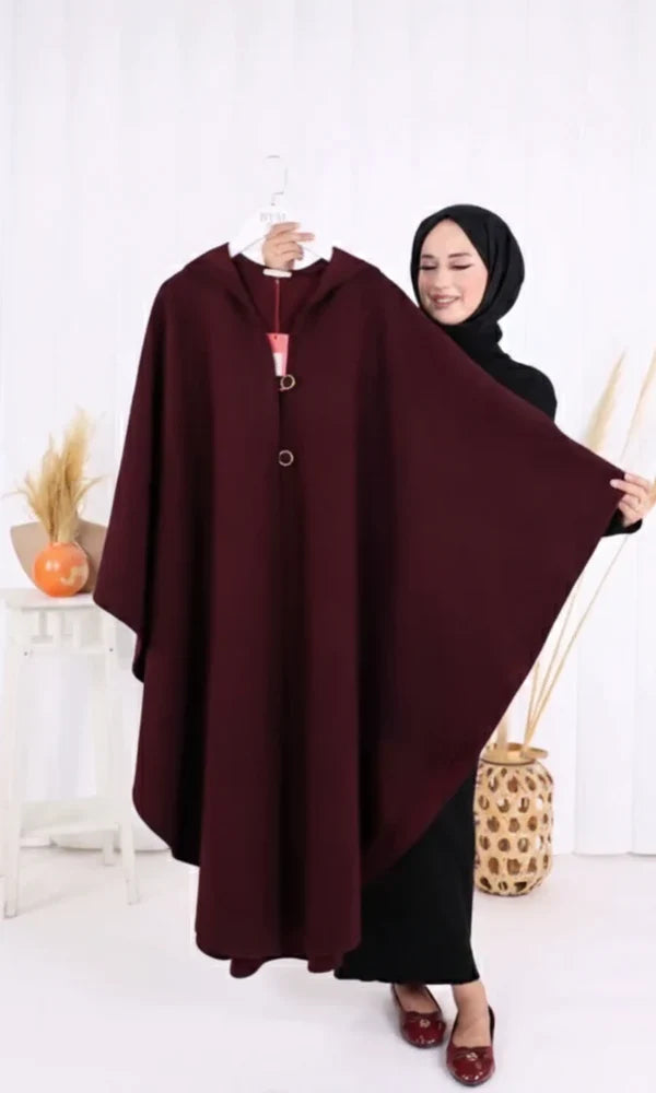 Ch 591 CleverClother Long hooded Button Windbreaker Cloak