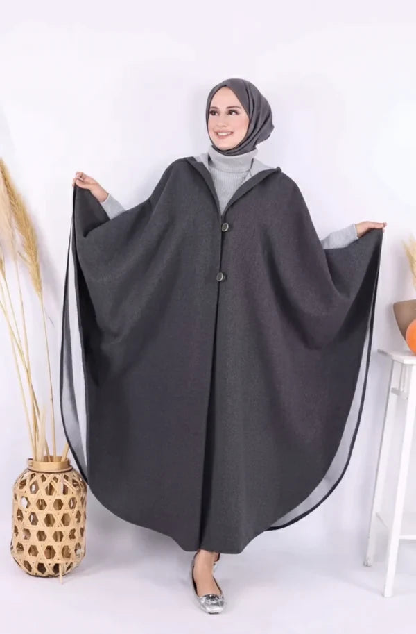 Ch 591 CleverClother Long hooded Button Windbreaker Cloak