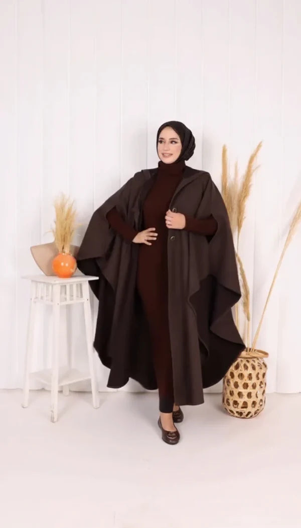 Ch 591 CleverClother Long hooded Button Windbreaker Cloak