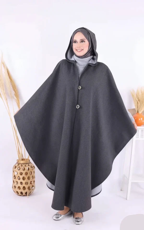 Ch 591 CleverClother Long hooded Button Windbreaker Cloak