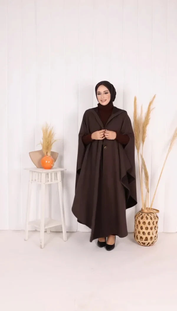 Ch 591 CleverClother Long hooded Button Windbreaker Cloak