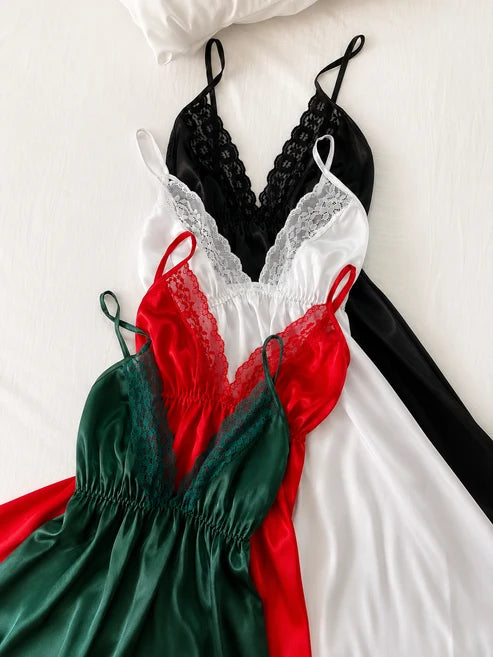 Ch 6089 Luxury Satin Lace Babydoll with Adjustable Thong (2-Piece Set)