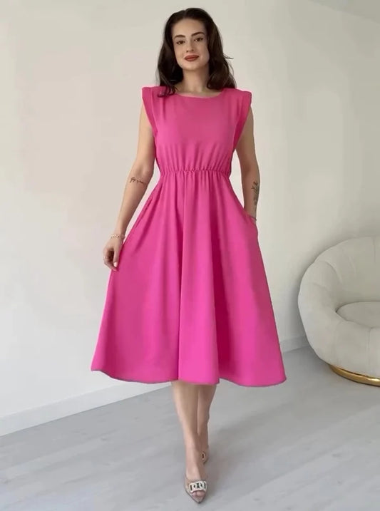 CH 566 Sleeveless Flared Midi Dress |Cleverclother