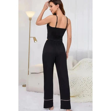 Sling Tops & Lounge Pant Set 2 Pieces Sleeveless Crop Tee With Trousers Summer Sleepwear Tie Waist Home Suit Lounge CH #338