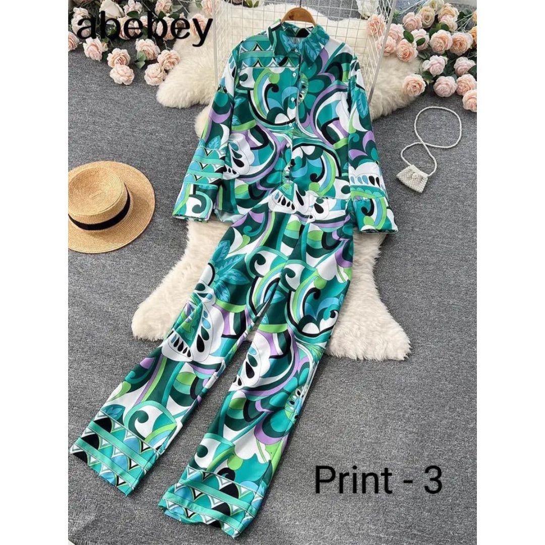 Ch # 353 - 2023 Fashion Print Elegant Women's Set Elastic Waist Straight 2 Piece Pajamas Set Casual Chic Youth Vacation Home Suit Print