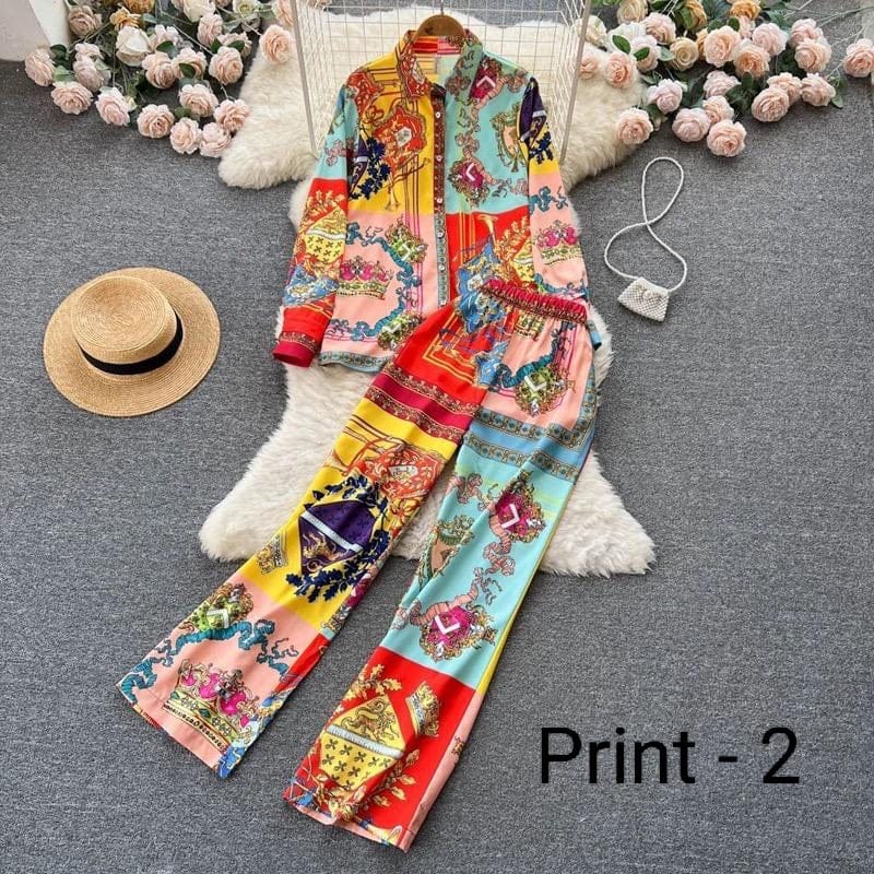 Ch # 353 - 2023 Fashion Print Elegant Women's Set Elastic Waist Straight 2 Piece Pajamas Set Casual Chic Youth Vacation Home Suit Print