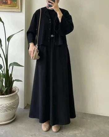 CH 608 Cleverclother 2 Pcs Winter Outfit Long Frock With Upper Fleece Jacket