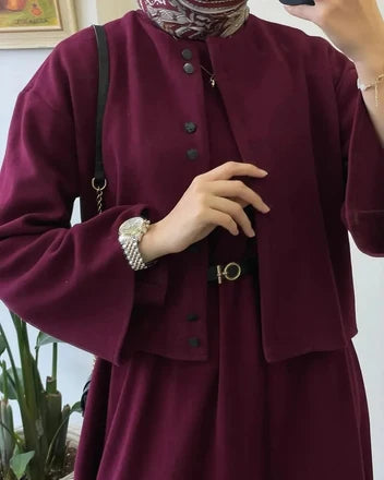 CH 608 Cleverclother 2 Pcs Winter Outfit Long Frock With Upper Fleece Jacket
