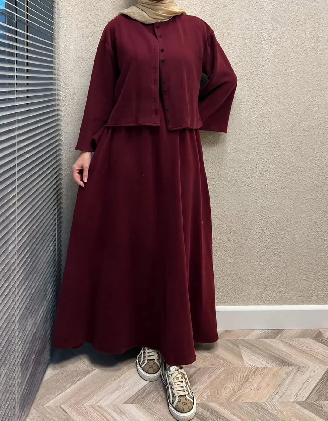 CH 608 Cleverclother 2 Pcs Winter Outfit Long Frock With Upper Fleece Jacket