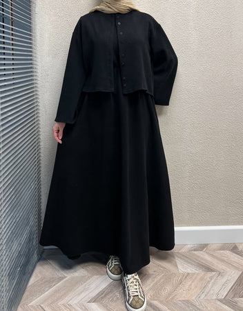 CH 608 Cleverclother 2 Pcs Winter Outfit Long Frock With Upper Fleece Jacket