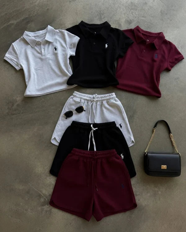 Ch 6042 Polo Co-Ord Set for Women Summer Polo Shirt & Shorts Matching Set |Cleverclother