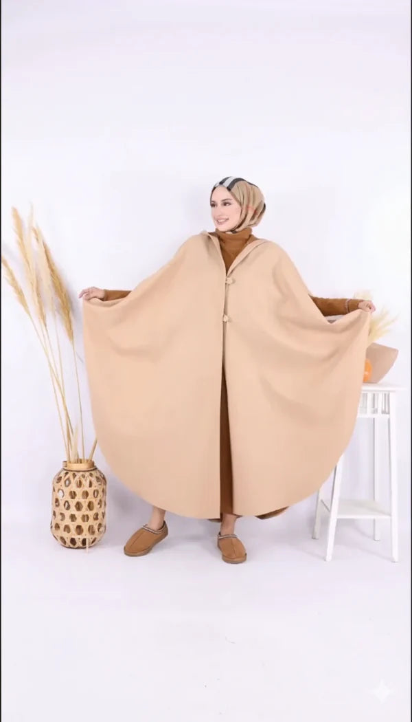 Ch 591 CleverClother Long hooded Button Windbreaker Cloak