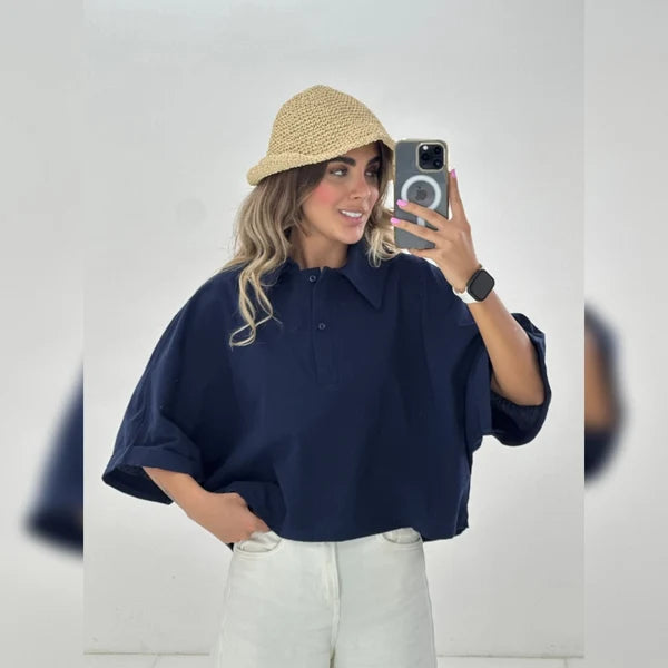 CH - 6090- Relaxed Fit Collar Top |CLEVERCLOTHER
