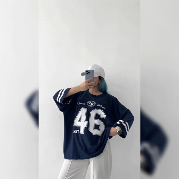 CH - 6091 - Varsity Oversized Graphic Tee |CLEVERCLOTHER