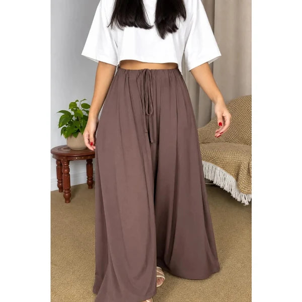 CH - 6136 - Chic Elastic-Waist Flare Trousers |Cleverclother