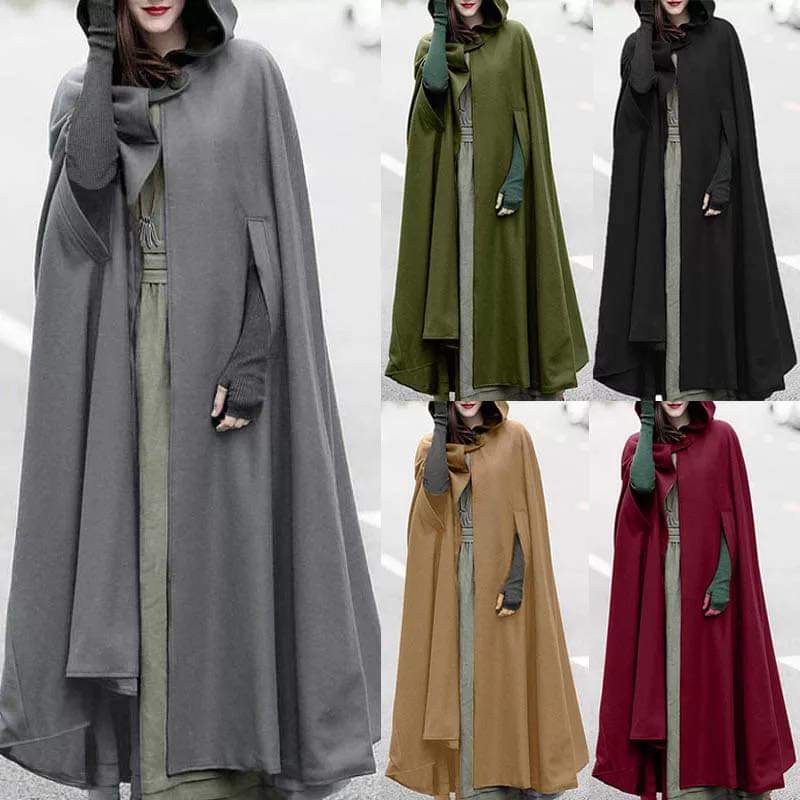 Cc WOMEN STYLISH LONG CAPE CLOAK HOODED COAT AUTUMN HOODIES PONCHO WARM COSPLAY OUTWEAR WINDBREAKER CH # 330