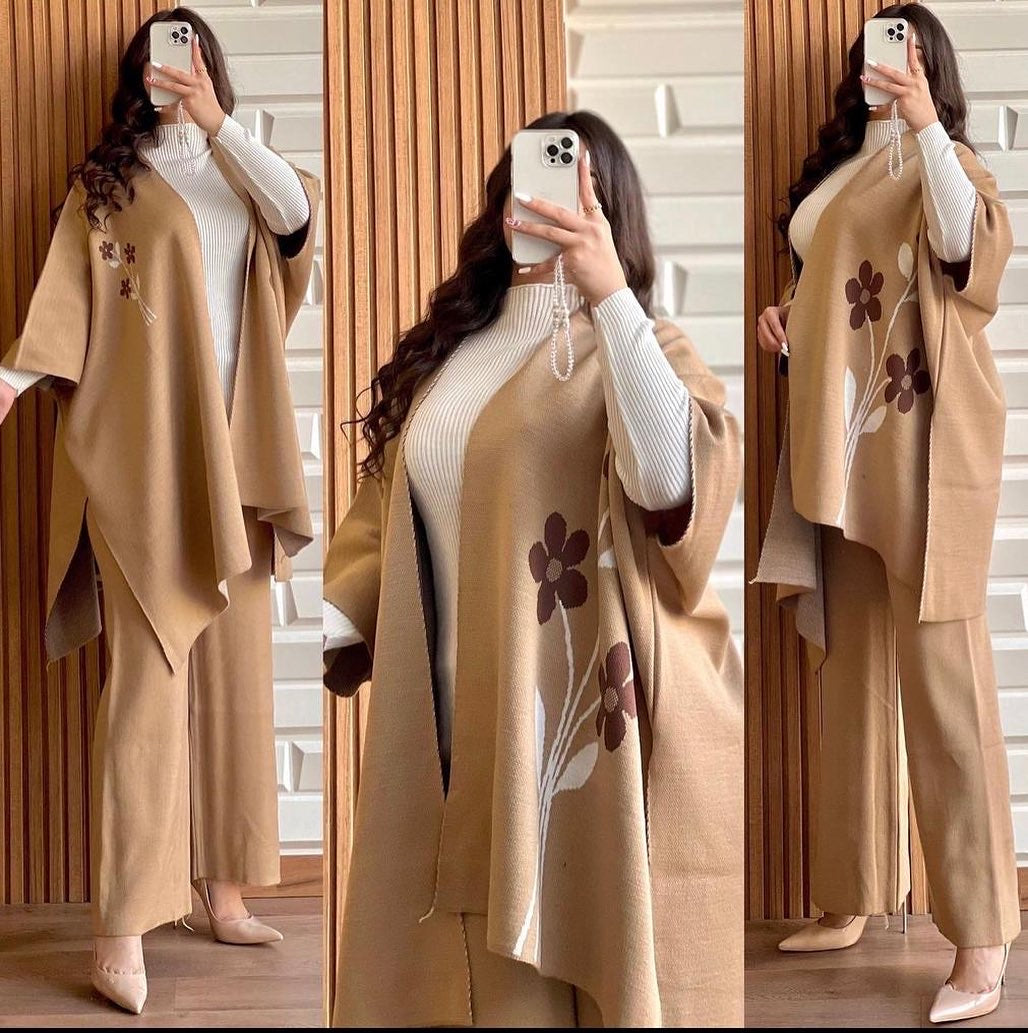 Cc READY TO WEAR WINTER 3 PIECE FLEECE SUIT CAPE SHAWL HIGH NECK & TROUSER CH # 328