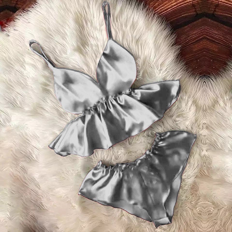 CC  WOMEN V-NECK EYELASH CAMI BOWKNOT SHORTS SET CHK # P46