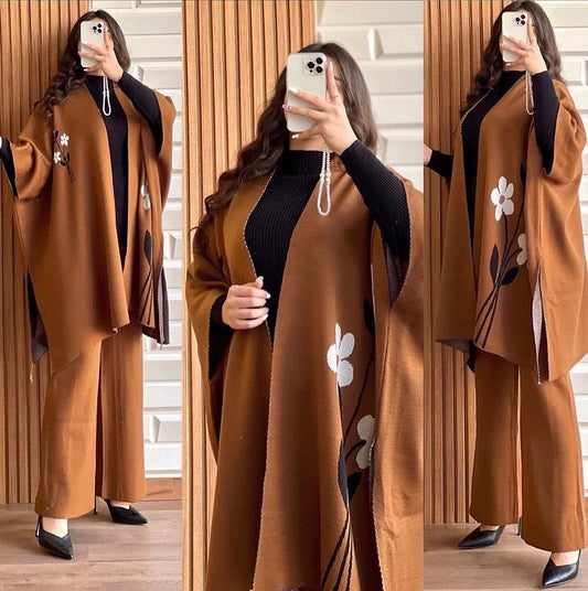 Cc READY TO WEAR WINTER 3 PIECE FLEECE SUIT CAPE SHAWL HIGH NECK & TROUSER CH # 328