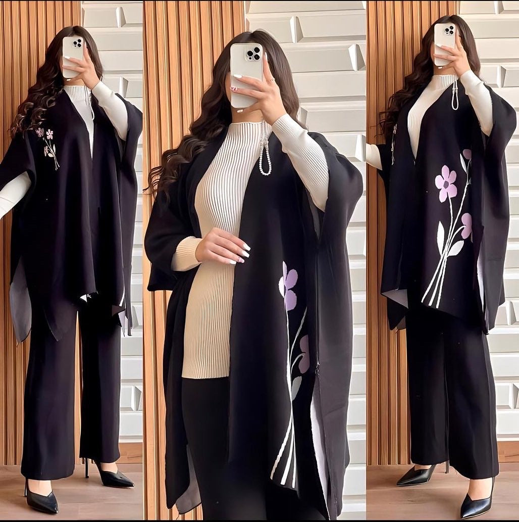 Cc READY TO WEAR WINTER 3 PIECE FLEECE SUIT CAPE SHAWL HIGH NECK & TROUSER CH # 328